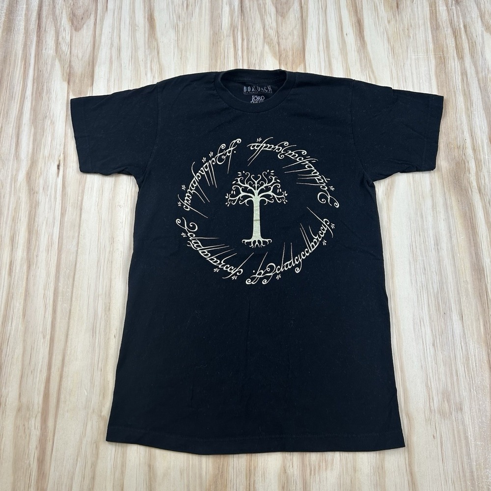 Lord of the Rings Tree of Gondor Elvish Script Graphic T-Shirt Size Small Black